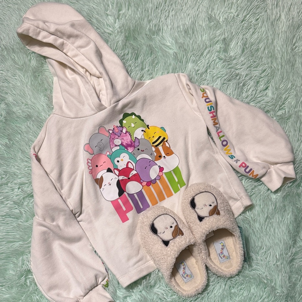 Puma x Squishmallow Kids Cream Hoodie and slippers